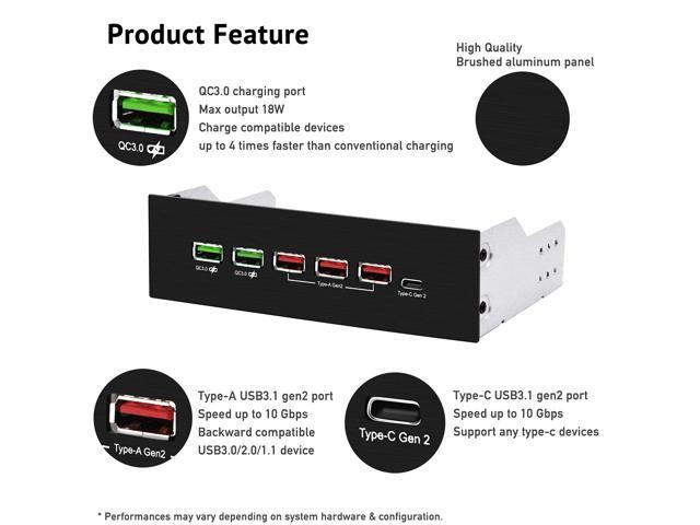 5.25in 10Gbps USB 3.1 Gen2 Hub and Type-C Port,Front Panel USB Hub with QC 3.0 Quick Charging