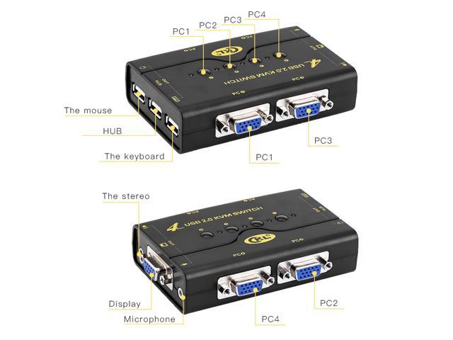 41UA USB 2.0 VGA KVM Switch with USB Hub + Cables Support Audio Microphone 2048x1536 (4 Port Manual)