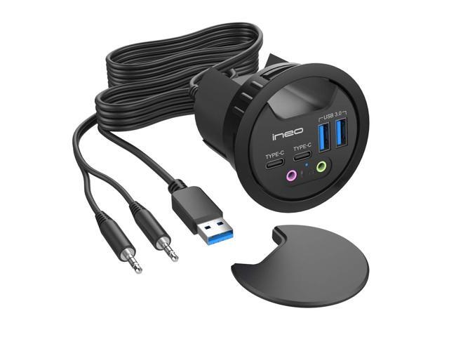 In Desk USB 3.0 Hub with Audio Jack - THC06-VI (2x USB Type A, 2x USB C) USB Power Port Charger Extension Outlet for 60mm and 80mm Grommet Hole,...