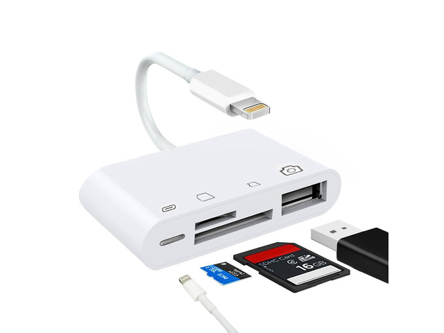 4 in 1 SD TF Card Reader Compatible iPhone iPad iPod,USB OTG Camera Connection Kit SD T-Flash Card Reader Work with Hubs Keyboards Audio/MIDI...