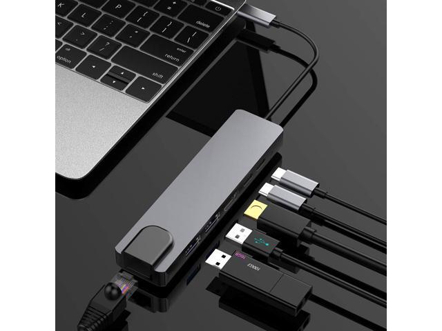 USB C Hub, USB Type C Adapter with 4K HDMI, RJ45 Ethernet, USB C Power Delivery, 2 USB 3.0 Ports, Compatible with MacBook Pro, Type-C Windows Laptops