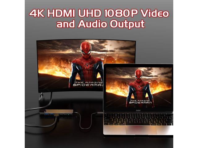 USB C Hub, USB Type C Adapter with 4K HDMI, RJ45 Ethernet, USB C Power Delivery, 2 USB 3.0 Ports, Compatible with MacBook Pro, Type-C Windows Laptops