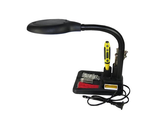 AC220V 6W 40 LEDs 5X/10X Magnifier Glass Desk Lamp with Gadget Storage Design