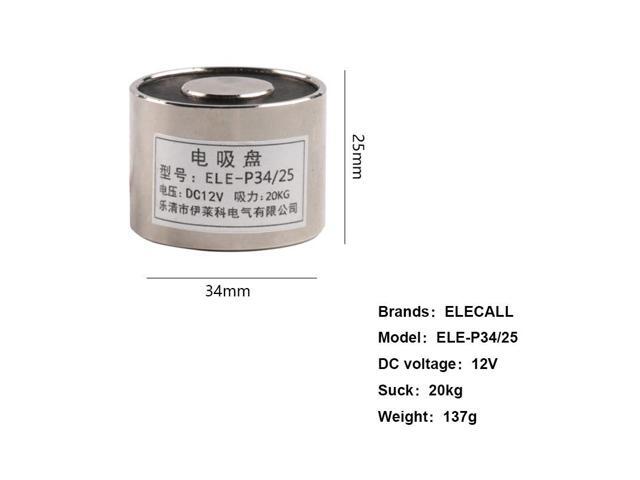 ELE-P34/25 Electric Lifting Magnet Holding Electromagnet Lift 20Kg Solenoid 12V DC 6W