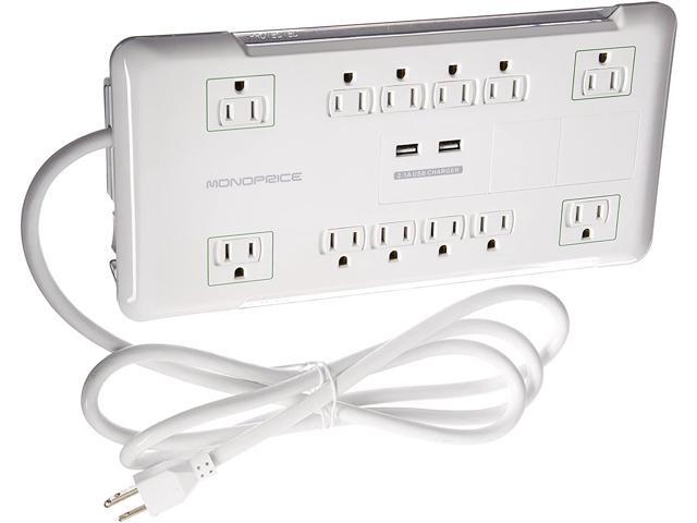 Monoprice Power & Surge - 12 Outlet Surge Protector Power Strip With 2 Built In 2.1A USB Charger Ports - 6 Feet - White Cord UL Rated, 3,420...
