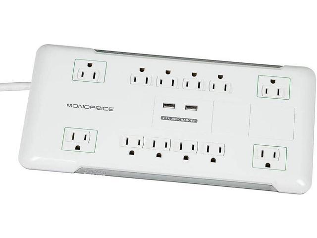 Monoprice 12 Outlet Power Surge Protector with 2 Built-In USB Charger Ports - 4320 Joules, 6ft Cord
