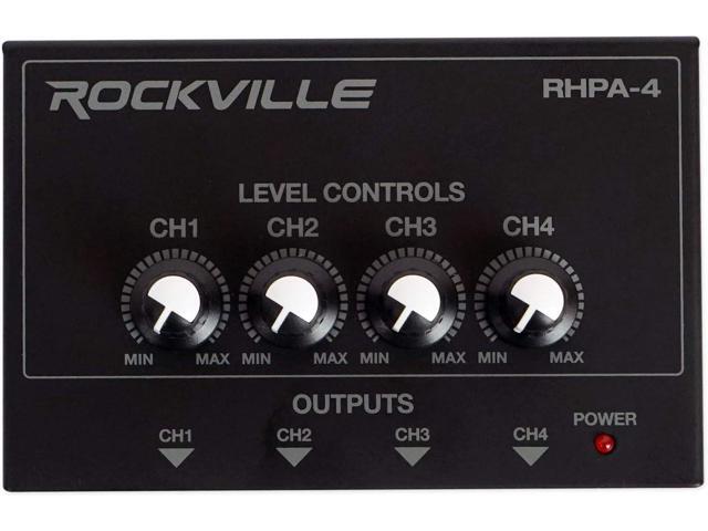 Rockville RHPA4 4-Channel Headphone Amplifier, Stereo/Mono Switch, Dual 1/4' and 3.5mm Outputs per Channel, USB Power, for Studio and Podcast...