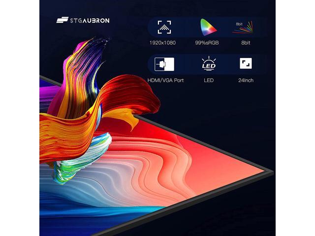 STGAubron 24 Inch Gaming Computer Monitor, FHD 1920 x 1080P Office PC LED Display, 99% sRGB, HDMI, VGA, Ergonomic Tilt Adjustment