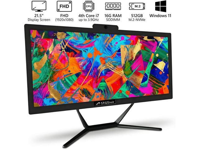 STGSivir All in One Desktop Computer, 21.5' FHD Display, Intel Core i7 up to 3.9G, 16GB RAM, 512GB SSD, WiFi, BT, RGB Keyboard & Mouse, Webcam,...