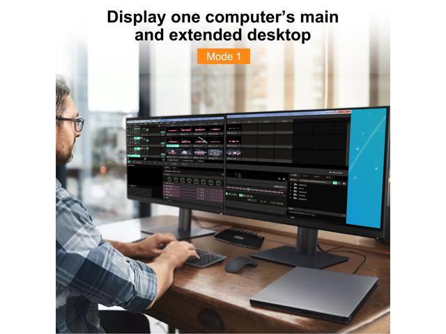 TESmart KVM Switch HDMI+DisplayPort,2 In 2 Out,Dual Monitor KVM Switch,support 4K 3840*2160@60Hz with Audio interface and USB 2.0