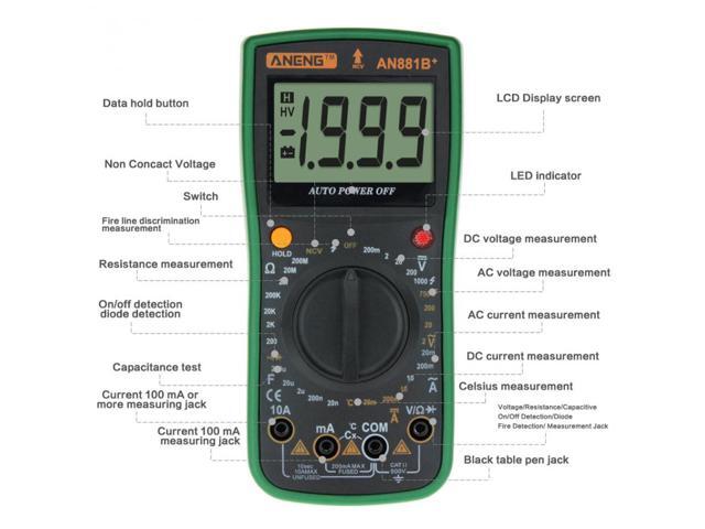 ANENG AN881B Digital Multimeter AC/DC Ammeter Voltmeter Temperature Tester Ohm Current Meter Voltage Tester