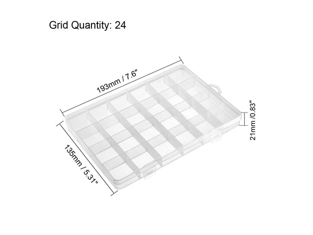 Component Storage Box - PP Fixed 24 Grids Electronic Component Containers Tool Boxes Clear White 193x135x21mm
