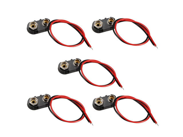 5pcs DC 9V Battery Clip I-Type Buckle Connector Plastic Shell Wire 15cm Long