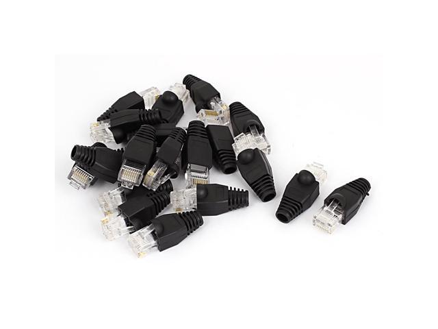 20 Pcs Shielded 8P8C RJ45 Plug Ethernet Adapter Connectors w Boots Cover Black