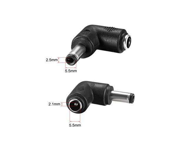 DC Power Connector 90 Degree Right Angle 5.5mm x 2.5mm Male to 5.5mm x 2.1mm Female Coupler Adapter Converter 3Pcs