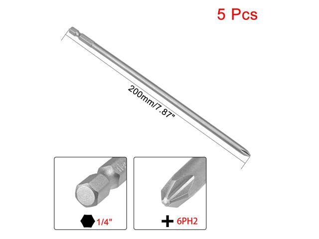 5Pcs 1/4-Inch Hex Shank 200mm Length Phillips 6PH2 Magnetic Screw Driver S2 Screwdriver Bits