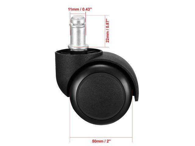 Office Chair Casters Wheels 2 Inch PU Wheel 11mm Stem Swivel Caster Black, 2 Pcs