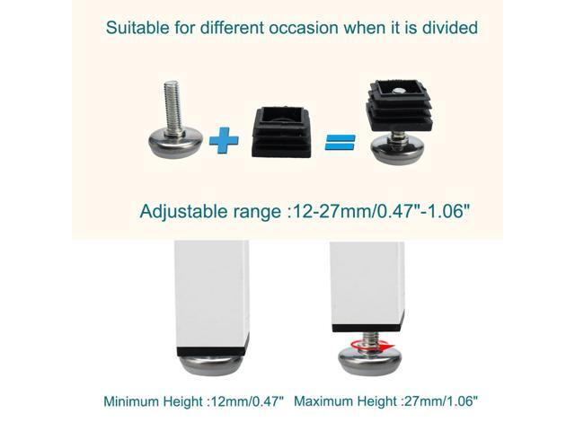 Adjustable Leveling Feet 25 x 25mm Tube Inserts Furniture Table Glide 4 Sets