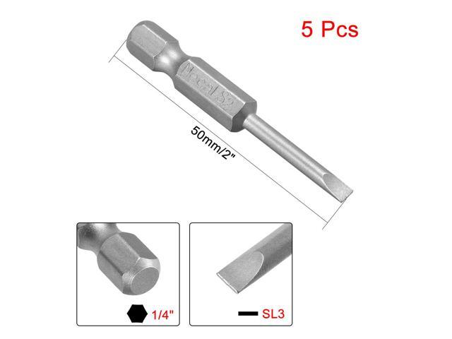 5Pcs 1/4' Hex Shank 50mm Length Magnetic SL3 Slot Head Screwdriver Bits S2 Alloy Steel