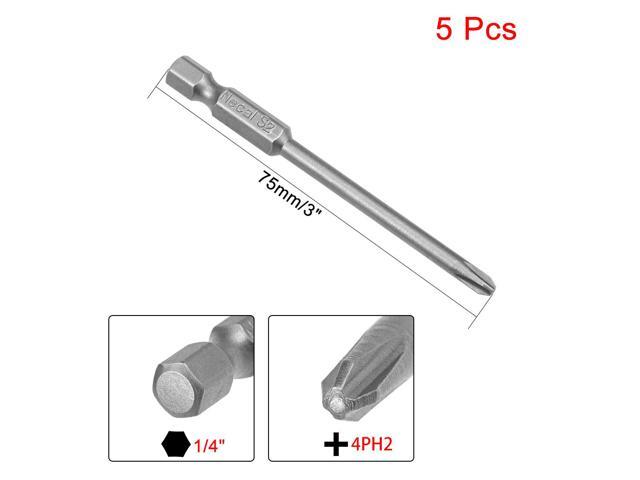5Pcs 1/4-Inch Hex Shank 75mm Length Phillips 4PH2 Magnetic Screw Driver S2 Screwdriver Bits