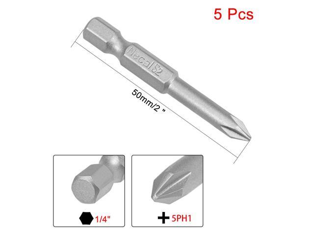 5Pcs 1/4-Inch Hex Shank 50mm Length Phillips 5PH1 Magnetic Screw Driver S2 Screwdriver Bits