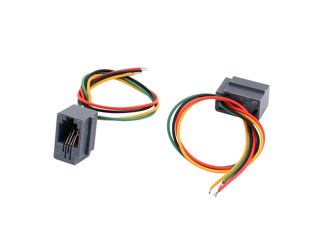 2Pcs Female Telephone Connector Adapter 616E 4P4C RJ9 w 15cm 4 Colorful Cables