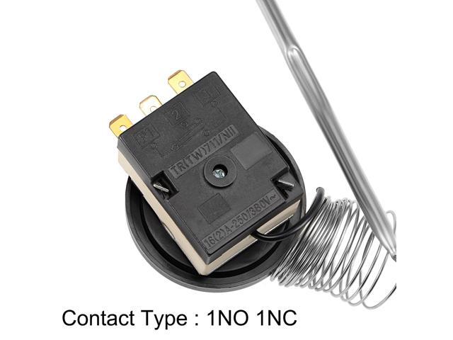 1NO 1NC 250/380V 16(2)A 0-50C Temperature Control Switch Capillary Thermostat for Oven Refrigerator Heater, 1.5m Length, with 2 Screws
