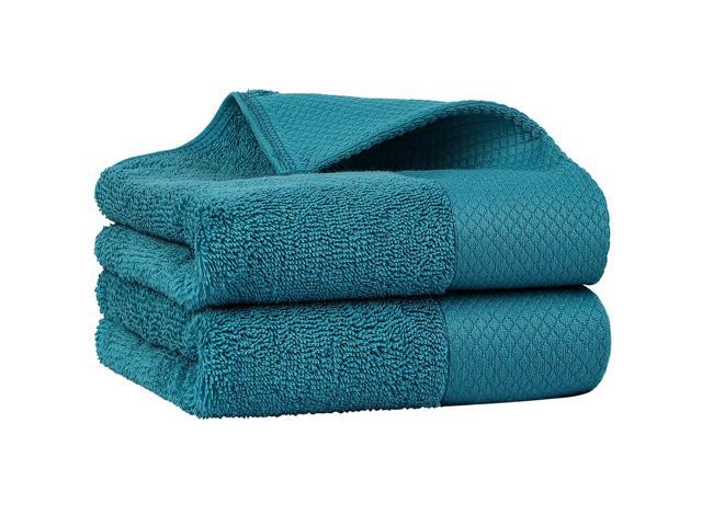 Set of 2, 750 GSM Luxury Cotton Hand Towels - Oversized 16x30 Inch Soft Ring Spun Face Towels Highly Absorbent Hotel Spa Bathroom Towel, Peacock Green