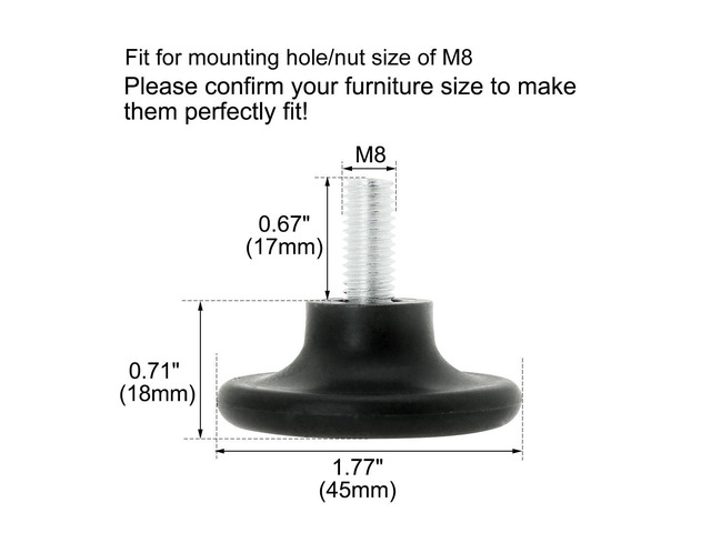 M8 x 17 x 45mm Furniture Glide Leveling Feet Floor Protector Desk Sofa Leg 24pcs