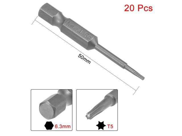 20pcs 50mm Long 1/4' Hex Shank T5 Magnetic Torx Head Screwdriver Bits S2 High Alloy Steel