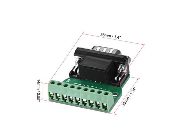 D-sub DB9 Breakout Board Connector 9 Pin 2 Row Male RS232 Serial Port Solderless Terminal Block Adapter with Positioning Nuts
