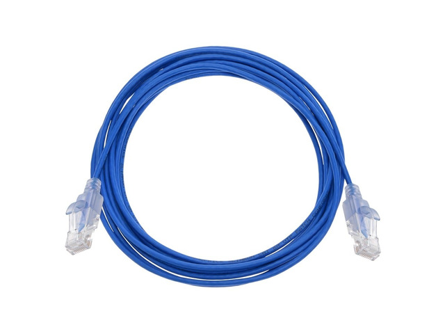 Monoprice SlimRun Cat6A Ethernet Patch Cable - Network Internet Cord - RJ45, 550Mhz, UTP, Pure Bare Copper Wire, 10G, 30AWG, 14ft, Blue, 10-Pack