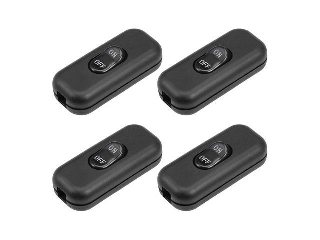 Inline Cord Switch AC 250V 6A On-Off DPST Control Feed-Through Rocker Switch for Bedroom Table Lamp Desk Light, Black (Pack of 4)