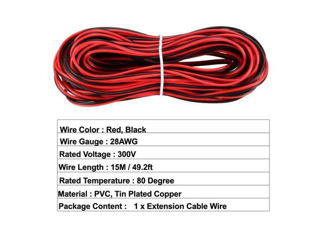 Red Black Wire 2pin Extension Cable Cord 28 AWG Parallel Wire Tin Plated Copper 15M Length for LED Strip Light