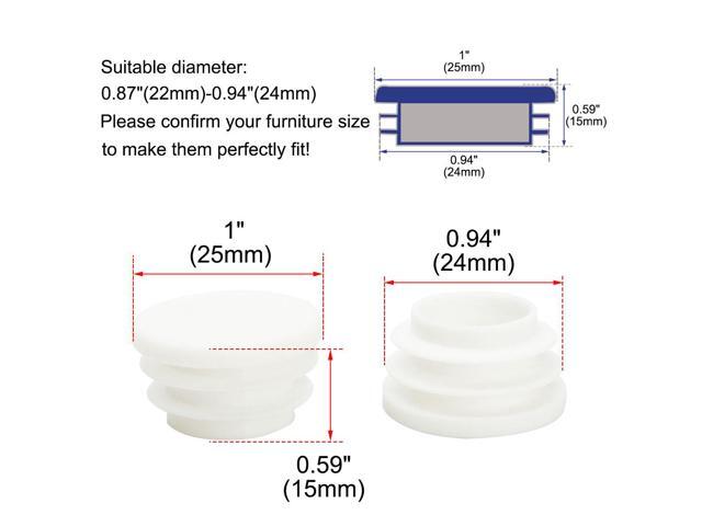 1' 25mm OD Plastic Round Ribbed Tube Insert Pipe End Cover Cap White 24pcs, 0.87'-0.94' Inner Dia, Furniture Chair Table Feet Floor Protector