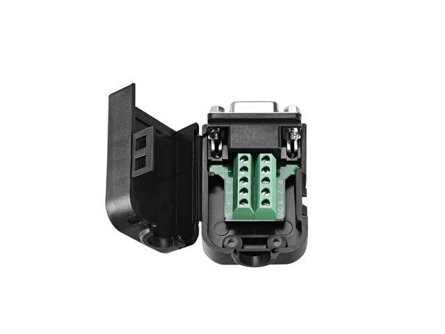 D-sub DB9 Breakout Board Connector with Case 9 Pin 2 Row Female RS232 Serial Port Solderless Terminal Block Adapter with Positioning Nuts
