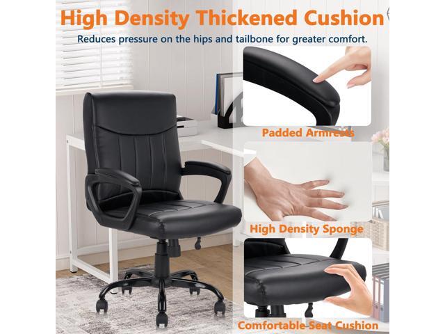 CLATINA Mid Back Leather Office Executive Chair with Lumbar Support and Padded Armrestes Swivel Adjustable Ergonomic Design for Home Computer Desk