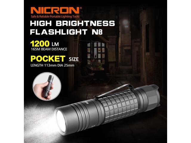 NICRON Rechargeable Flashlight High Brightness 1200lumen tactical LED Flashlight Handfree Waterproof LED Torch for Household outdoor hunting N8