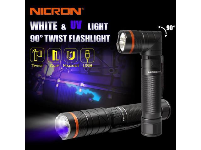 NICRON Rechargeable Flashlight 1000lm B75 Torchlight 90 Degree Twist 395nm UV/ White 2-Color Flashlight UV Torch Light B75
