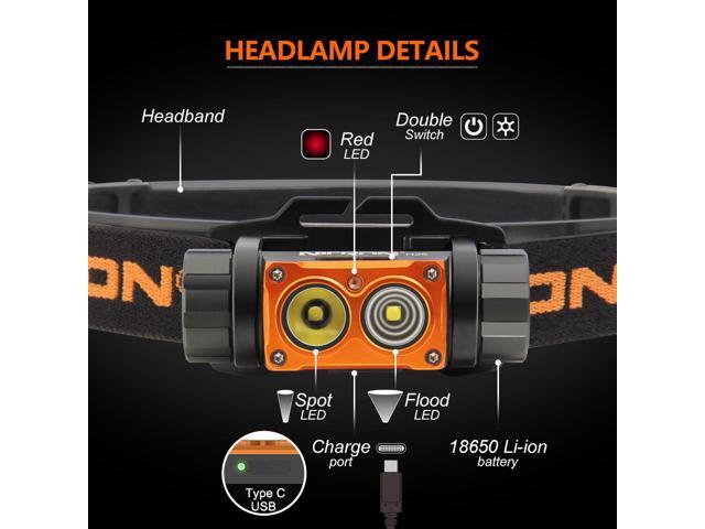 NICRON USB Rechargeable Headlamp With Spot and Flood Light and Red Light Super Bright 1500 Lumen Torch 5 Lighting Modes Waterproof IP65 Headlight...