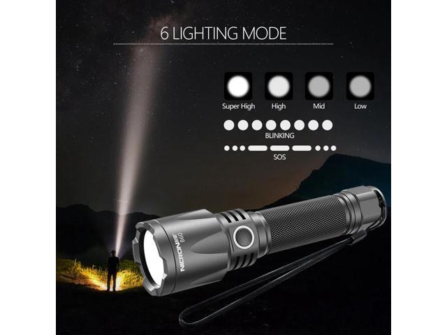 NICRON Rechargeable Flashlight Super Bright 10W 1400lm with 500m Beam Distance IPX8 Waterproof LED USB Type-C Rechargeable Torchlight B60