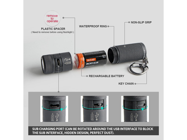 NICRON Mini LED Flashlight Keychain 3W USB Rechargeable Compact Lamp Torch Light Waterproof 3 Modes For Household Outdoor 200LM B10