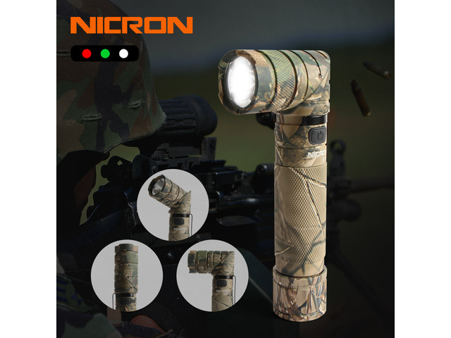 Nicron Rechargeable Twist Flashlight 1200 Lumen LED Flashlight 3-Color Light 90 Degree Camo With 360 Rotary Clip Waterproof And With Strong Magnet...