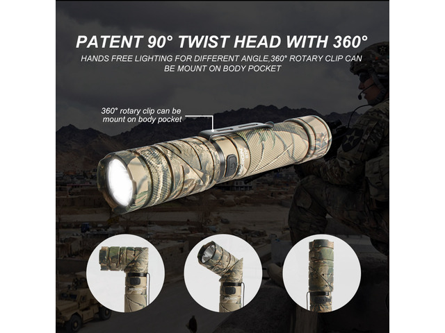 Nicron Rechargeable Twist Flashlight 1200 Lumen LED Flashlight 3-Color Light 90 Degree Camo With 360 Rotary Clip Waterproof And With Strong Magnet...