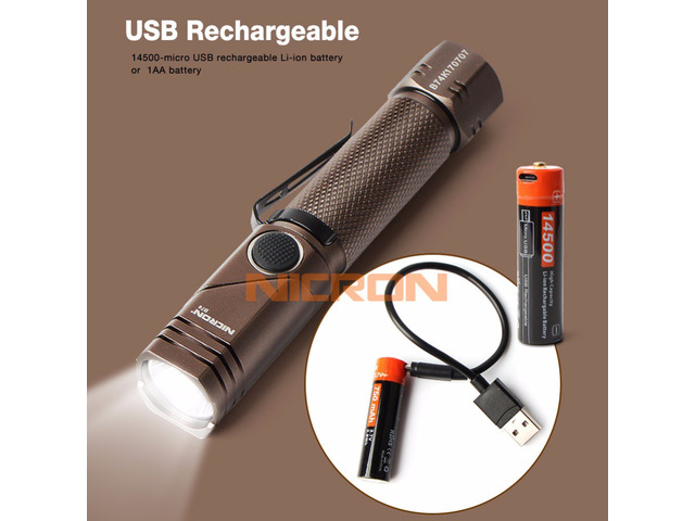 NICRON Rechargeable Led Flashlight Handfree Dual Fuel 90 Degree Twist Rotary Clip 600LM Waterproof Magnet Mini Lighting LED Torch Outdoor B74