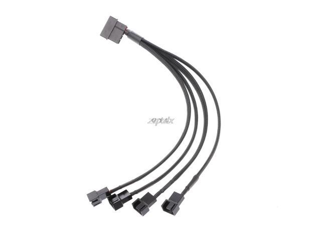 1 To 4 Way Y-Splitter Sleeved 4-Pin Molex Male To 4x 3-Pin/4-Pin PWM Male Connector Fan Extension Adapter Cable