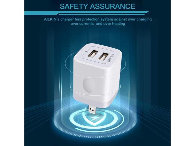 Wall Charger, 3Pack 5V/2.1A AILKIN 2-Port USB Wall Charger Home Travel Plug Power AC Adapter Fast Charging Block Cube for iPhone 15 14 13 12 SE...