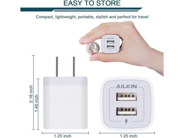 Wall Charger, 3Pack 5V/2.1A AILKIN 2-Port USB Wall Charger Home Travel Plug Power AC Adapter Fast Charging Block Cube for iPhone 15 14 13 12 SE...