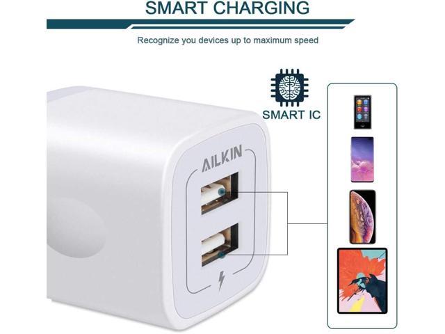 Wall Charger, 3Pack 5V/2.1A AILKIN 2-Port USB Wall Charger Home Travel Plug Power AC Adapter Fast Charging Block Cube for iPhone 15 14 13 12 SE...