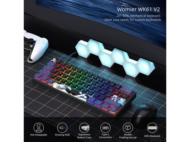 Womier 60% Percent Keyboard Gaming, WK61 V2 Creamy Mechanical Wired Keyboard Anime, Hot-Swappable RGB Key Board with PBT Keycaps for Windows PC...